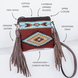 MZ Made Colornation Fringe Bag  Handwoven by Master Artisans in Oaxaca Mexico, Zapotec Pattern