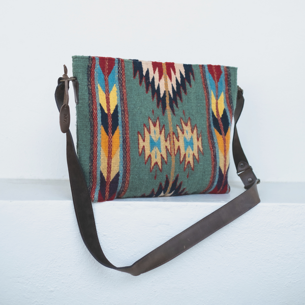 MZ Made Two Worlds Shoulder Bag  Handwoven by Master Artisans in Oaxaca Mexico, Zapotec Pattern