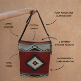 MZ Made Adobe + Azul Shoulder Bag  Handwoven by Master Artisans in Oaxaca Mexico, Zapotec Pattern