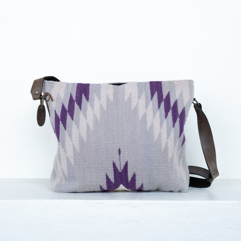 MZ Made Amethyst Shoulder Bag  Handwoven by Master Artisans in Oaxaca Mexico, Zapotec Pattern