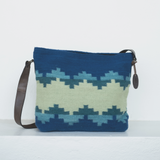 MZ Made Azure Shoulder Bag  Handwoven by Master Artisans in Oaxaca Mexico, Zapotec Pattern