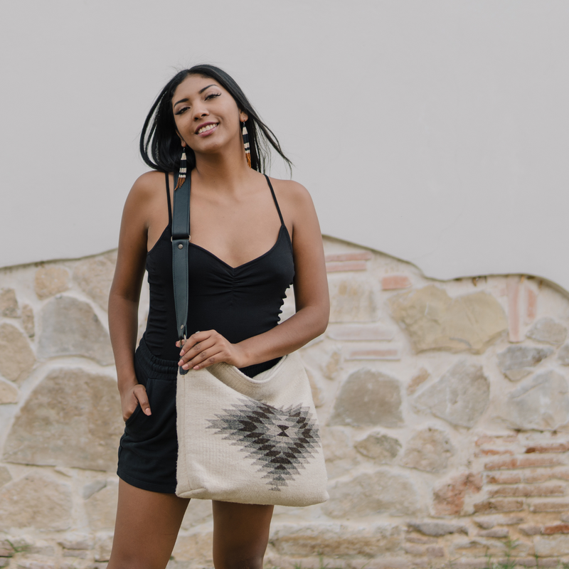 MZ Made Chavela Shoulder Bag  Handwoven by Master Artisans in Oaxaca Mexico, Zapotec Pattern