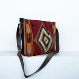 MZ Made Dark Earth + Arrows Shoulder Bag  Handwoven by Master Artisans in Oaxaca Mexico, Zapotec Pattern