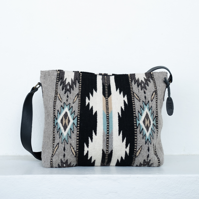 MZ Made Looking Glass Shoulder Bag  Handwoven by Master Artisans in Oaxaca Mexico, Zapotec Pattern
