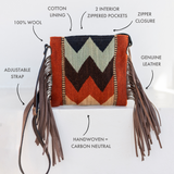 MZ Made Mountain Chevrons Fringe Bag  Handwoven by Master Artisans in Oaxaca Mexico, Zapotec Pattern