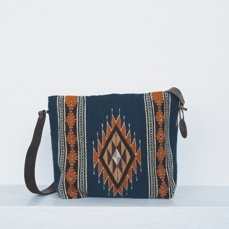 MZ Made Tribal Diamond Shoulder Bag  Handwoven by Master Artisans in Oaxaca Mexico, Zapotec Pattern