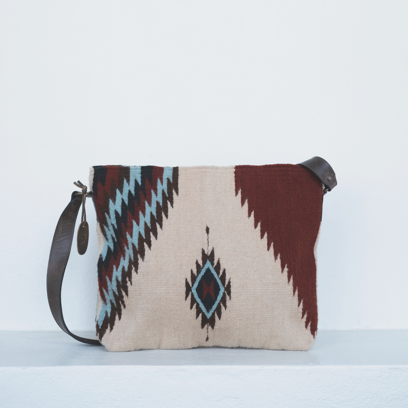 MZ Made Turquoise + Ruby Shoulder Bag  Handwoven by Master Artisans in Oaxaca Mexico, Zapotec Pattern
