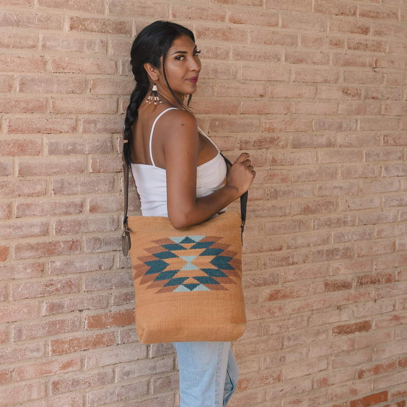 MZ Made Wildheart Shoulder Bag  Handwoven by Master Artisans in Oaxaca Mexico, Zapotec Pattern