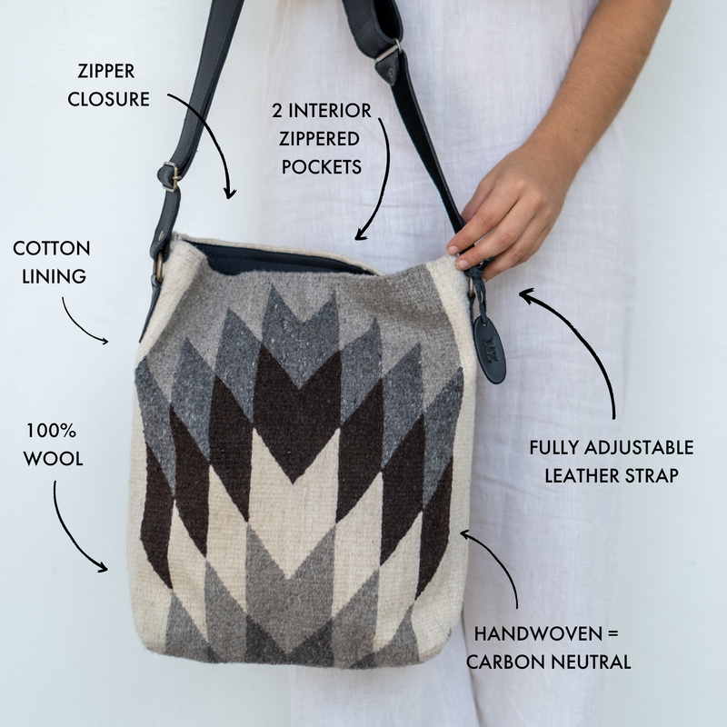 MZ Made Yalitza Shoulder Bag  Handwoven by Master Artisans in Oaxaca Mexico, Zapotec Pattern