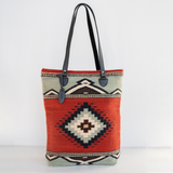 MZ Made Adobe + Azul Bucket Tote ~ Last Chance  Handwoven by Master Artisans in Oaxaca Mexico, Zapotec Pattern
