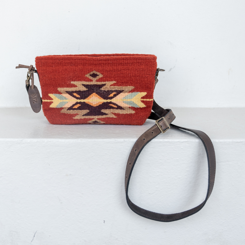 MZ Made Blood Moon Convertible Clutch  Handwoven by Master Artisans in Oaxaca Mexico, Zapotec Pattern
