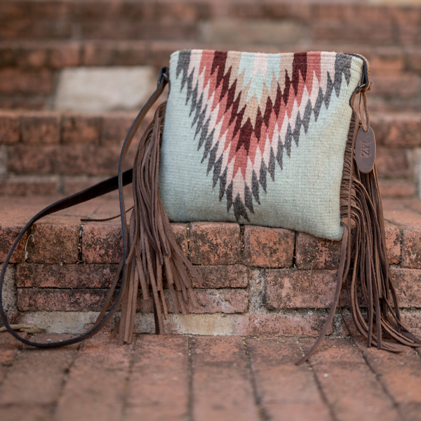 MZ Made Brisas Fringe Bag  Handwoven by Master Artisans in Oaxaca Mexico, Zapotec Pattern
