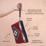 MZ Made Dark Earth Convertible Clutch  Handwoven by Master Artisans in Oaxaca Mexico, Zapotec Pattern