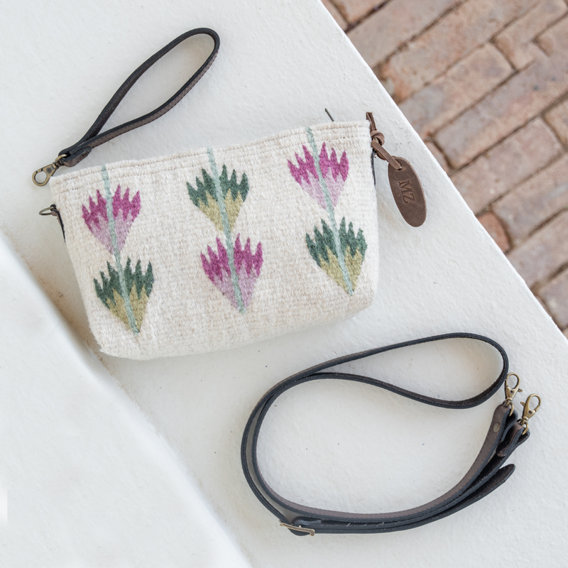 MZ Made Agave Convertible Clutch  Handwoven by Master Artisans in Oaxaca Mexico, Zapotec Pattern