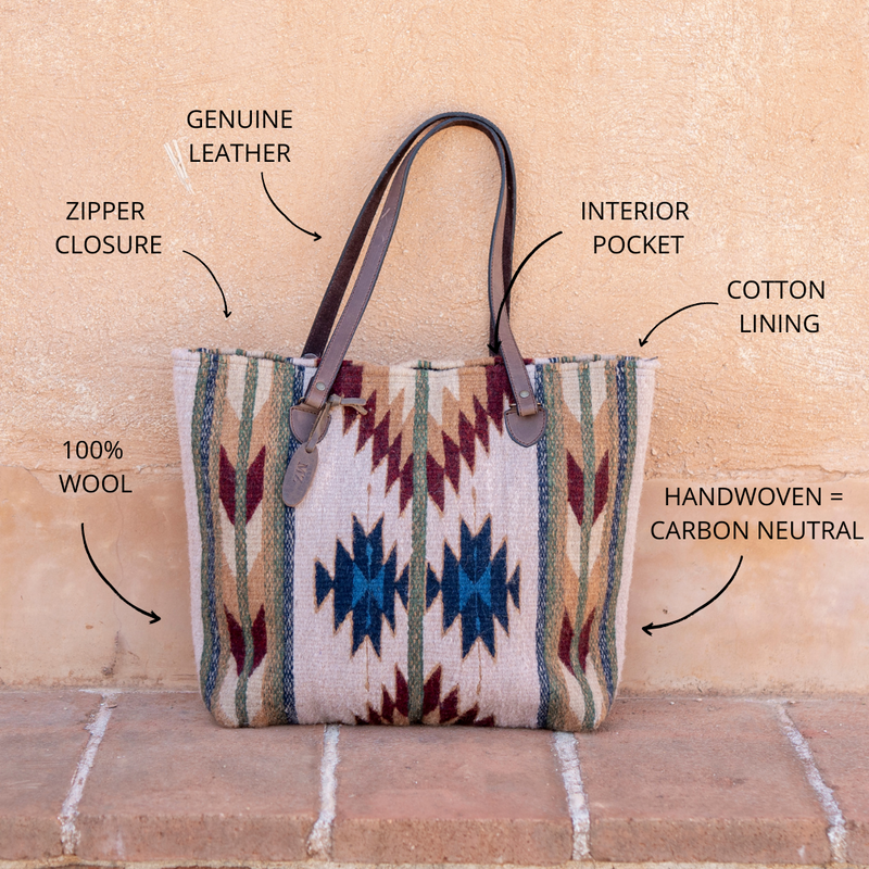 MZ Made Gemini Tote ~ Last Chance  Handwoven by Master Artisans in Oaxaca Mexico, Zapotec Pattern