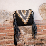 MZ Made Golden Diamond Fringe Bag  Handwoven by Master Artisans in Oaxaca Mexico, Zapotec Pattern