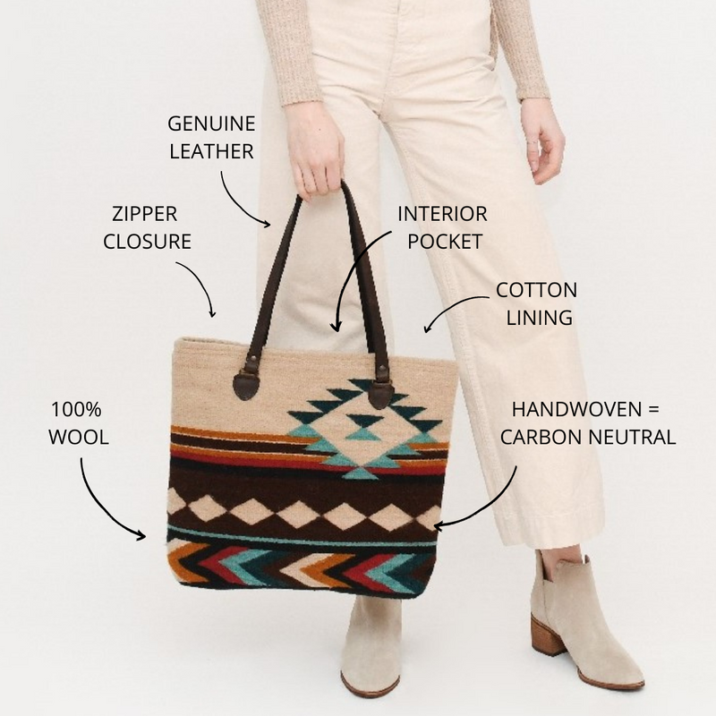 MZ Made Great Plains Tote ~ Last Chance  Handwoven by Master Artisans in Oaxaca Mexico, Zapotec Pattern