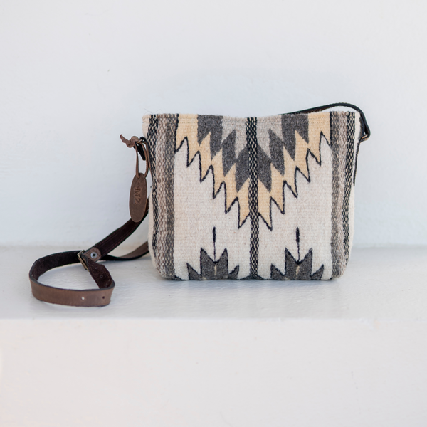 MZ Made Natural Chevrons Crossbody  Handwoven by Master Artisans in Oaxaca Mexico, Zapotec Pattern