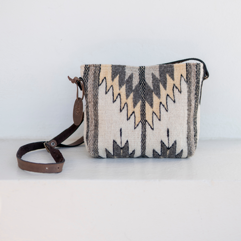 MZ Made Natural Chevrons Crossbody  Handwoven by Master Artisans in Oaxaca Mexico, Zapotec Pattern