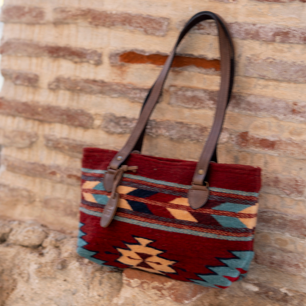 MZ Made Red Arrows Purse  Handwoven by Master Artisans in Oaxaca Mexico, Zapotec Pattern
