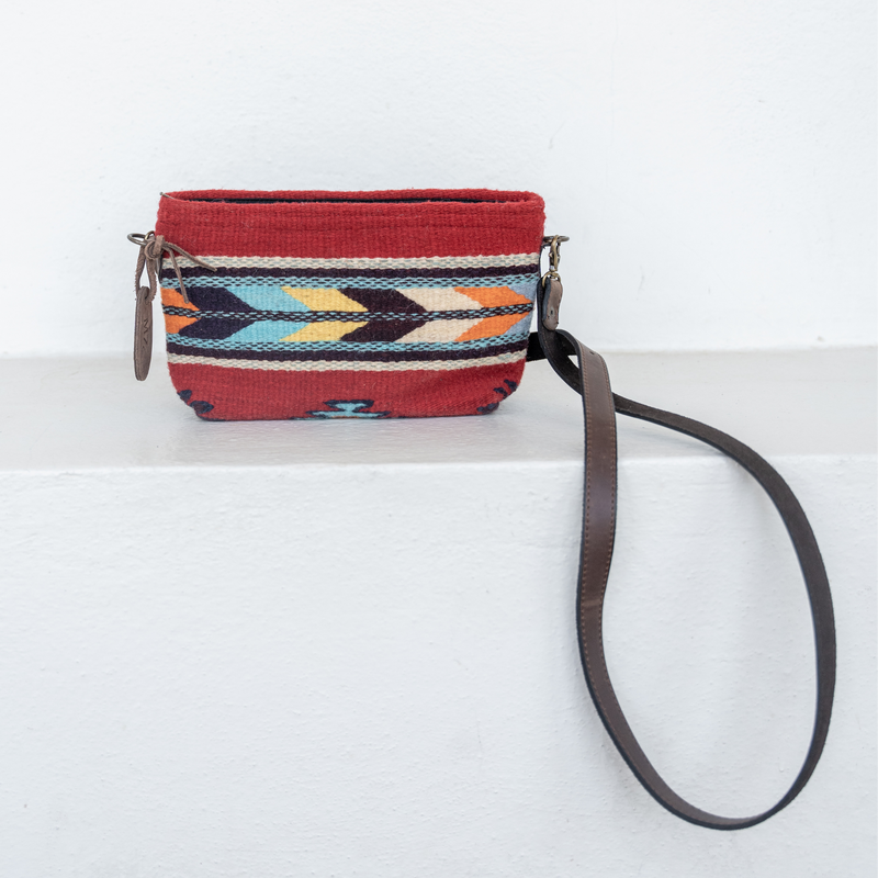 MZ Made Scarlet Arrow Convertible Clutch  Handwoven by Master Artisans in Oaxaca Mexico, Zapotec Pattern