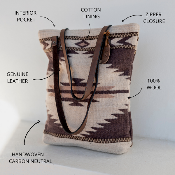 MZ Made Tierra Bucket Tote ~ Last Chance  Handwoven by Master Artisans in Oaxaca Mexico, Zapotec Pattern