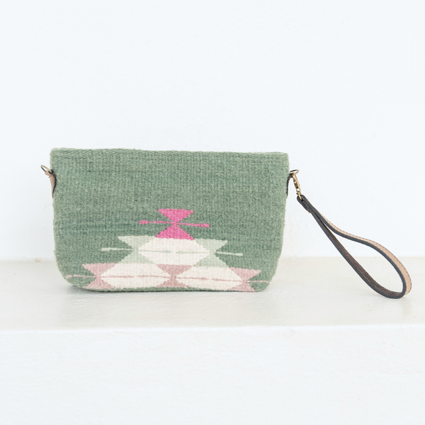 MZ Made Nopal Convertible Clutch  Handwoven by Master Artisans in Oaxaca Mexico, Zapotec Pattern