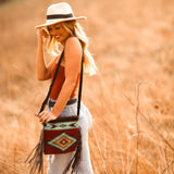 MZ Made Colornation Fringe Bag  Handwoven by Master Artisans in Oaxaca Mexico, Zapotec Pattern