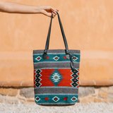 MZ Made Lost Island Bucket Tote ~ Last Chance  Handwoven by Master Artisans in Oaxaca Mexico, Zapotec Pattern