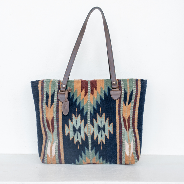 MZ Made Stargazer Tote ~ Last Chance  Handwoven by Master Artisans in Oaxaca Mexico, Zapotec Pattern