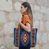 MZ Made Tribal Diamond Tote ~ Last Chance  Handwoven by Master Artisans in Oaxaca Mexico, Zapotec Pattern
